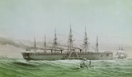 The Great Eastern Laying Electrical Cable between Europe and America, 1858